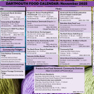 A table of community food sources on an purple background with various vegetables