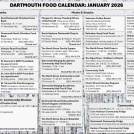 A table of community food sources on a wintry background depicting trees covered with ice